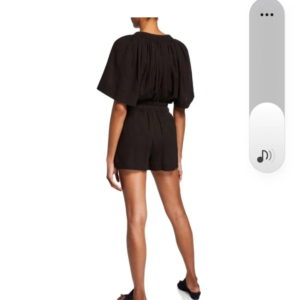 Vince Black Short Sleeve Poet Blouse with Tassle Ties - Picture 2 of 8